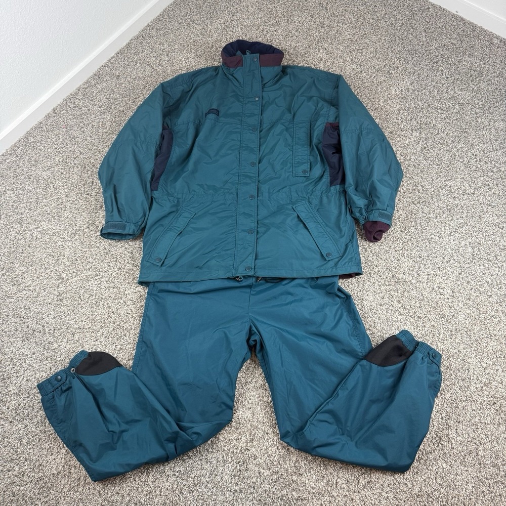 VTG Columbia Waterproof Ski Jacket & Snow Pants Set Teal Womens Large 3 In 1